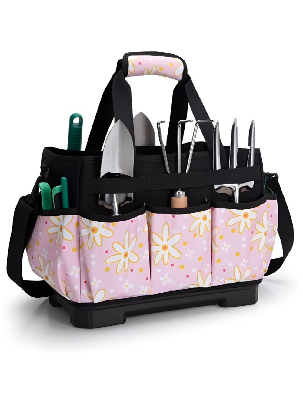 Garden Tool Bag with Hard Bottom, Garden Tote with Shoulder Strap